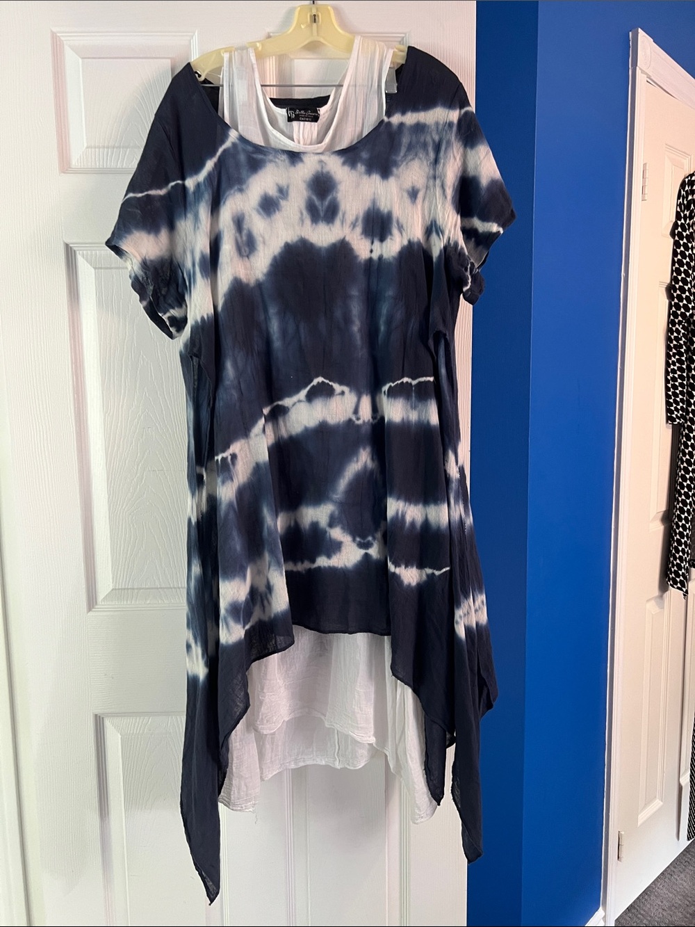 Bella Amore Navy and White Asymmetrical Tie-Dye Dress